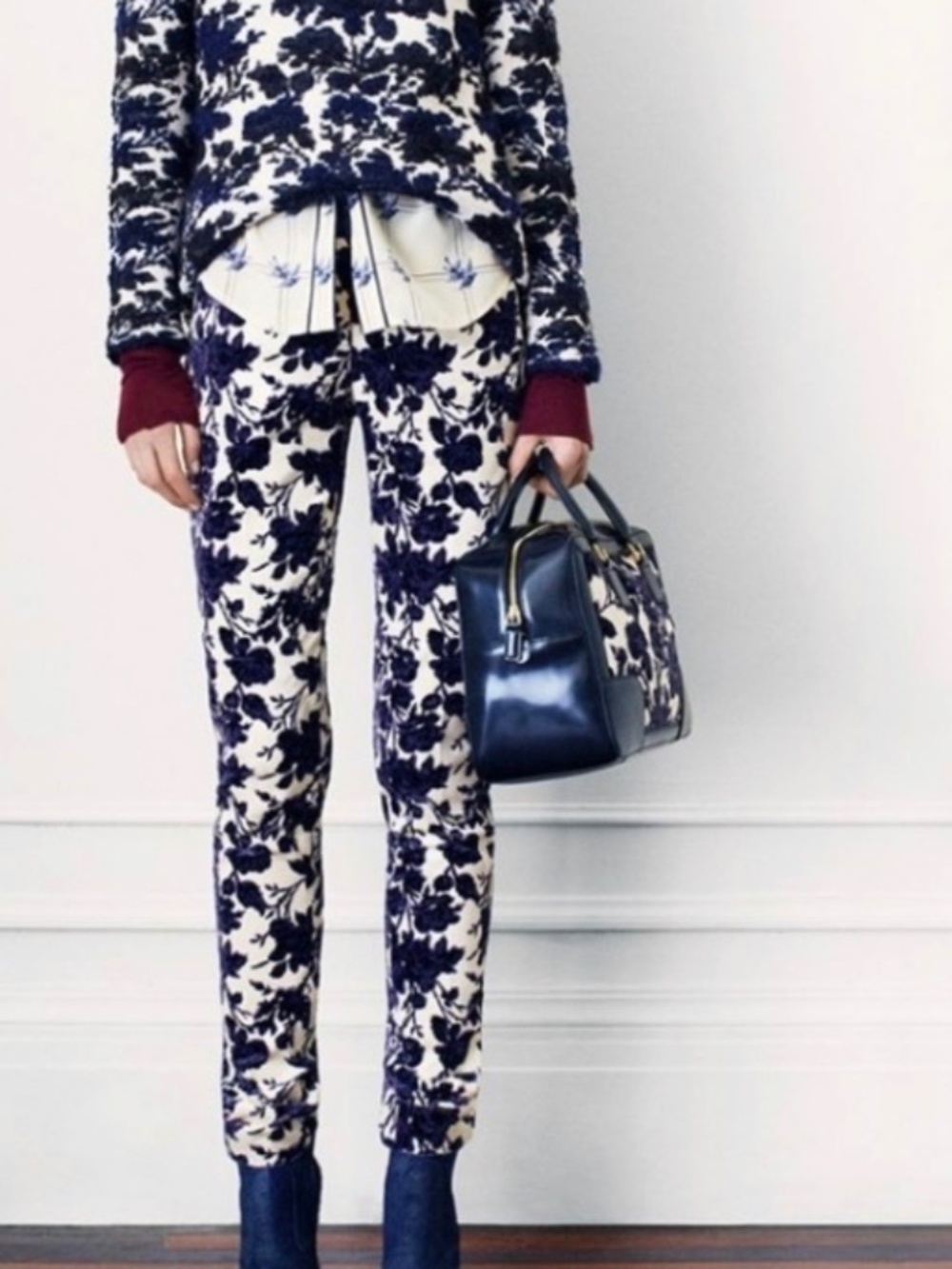 Tory Burch Dayton Velvet Flocked Floral Cropped Pants Size 8